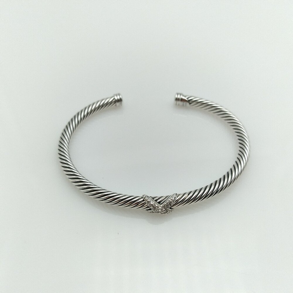 David Yurman Sterling Silver 4mm Cable Bracelet with Diamonds